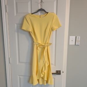 Calvin Klein Yellow Midi Dress with Ruffle Hem